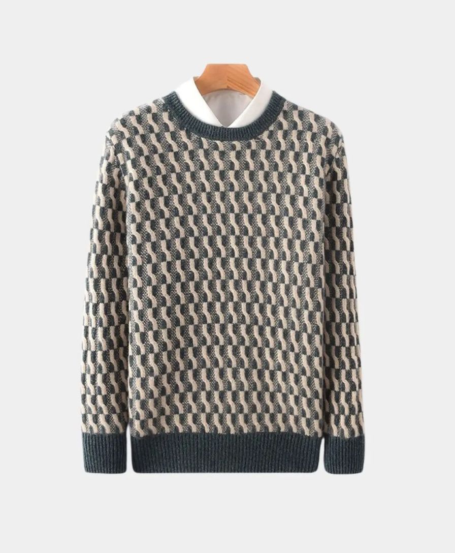 100% Wool Geometric Crew Neck Pullover Sweater - Celerra