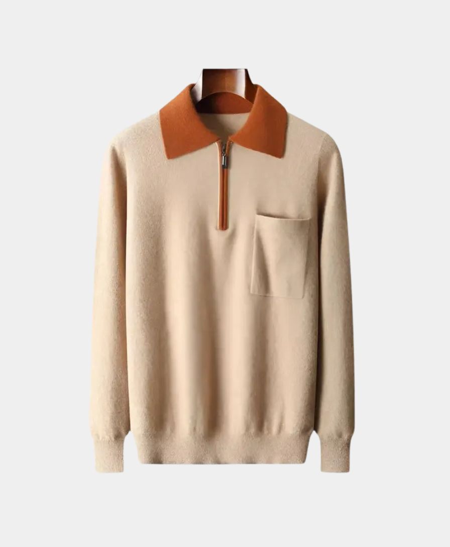 Old Money 100% Cashmere Polo Sweater Zip Up - Celerra