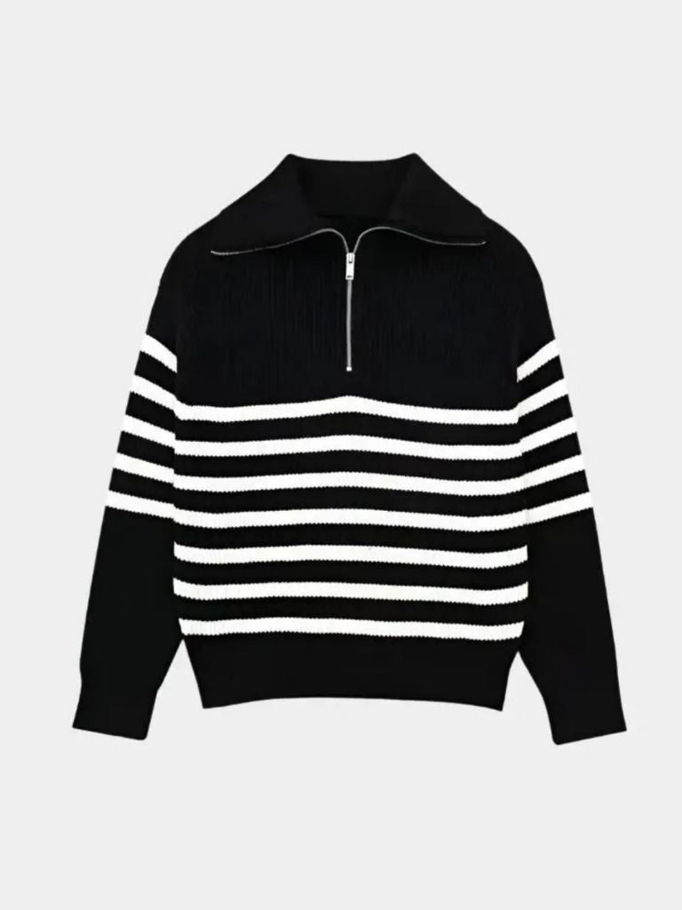 Casual Striped Zip Up Sweater - Celerra