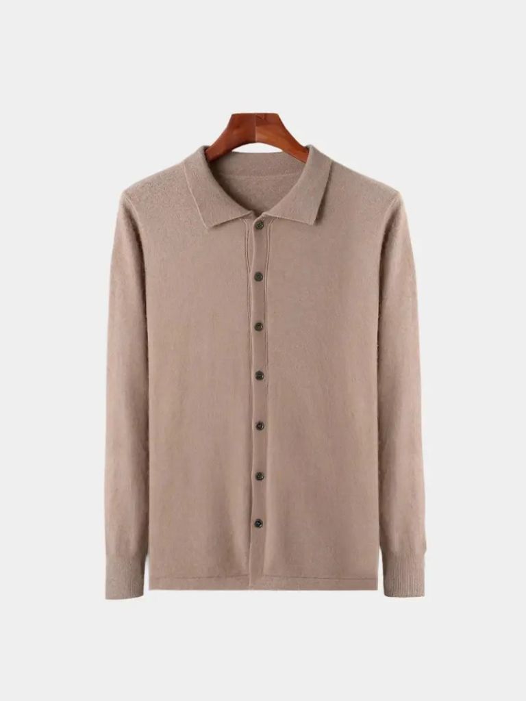 100% Cashmere Polo Cardigan - Celerra