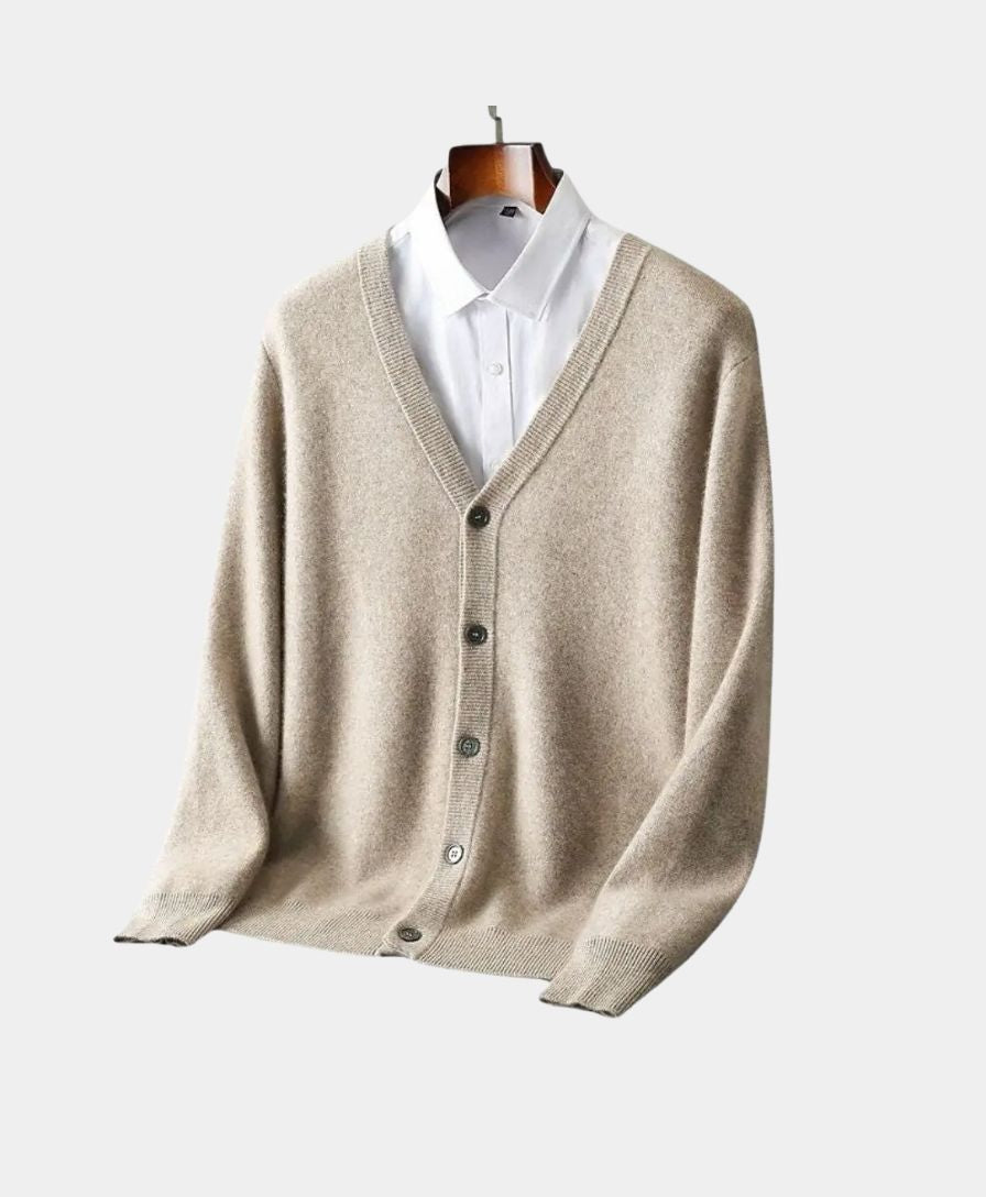 100% Merino Wool V Neck Knitwear Cardigan Sweater - Celerra