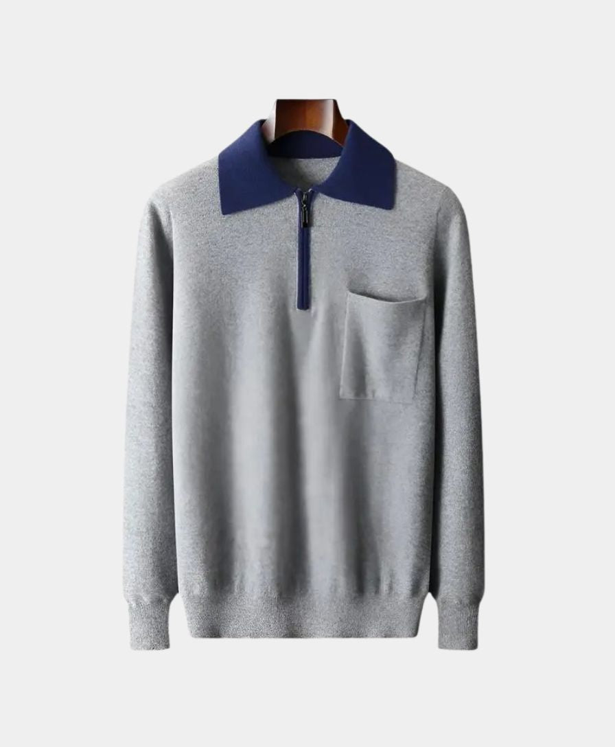 Old Money 100% Cashmere Polo Sweater Zip Up - Celerra