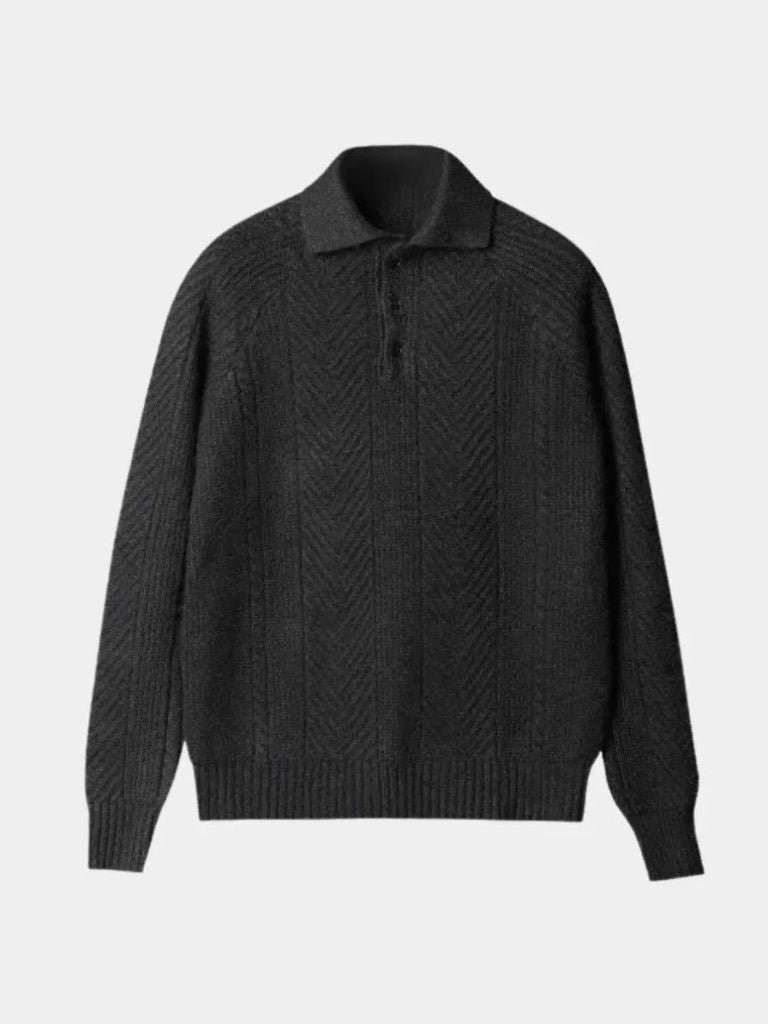 Long Sleeve Knitted Polo Sweater - Celerra