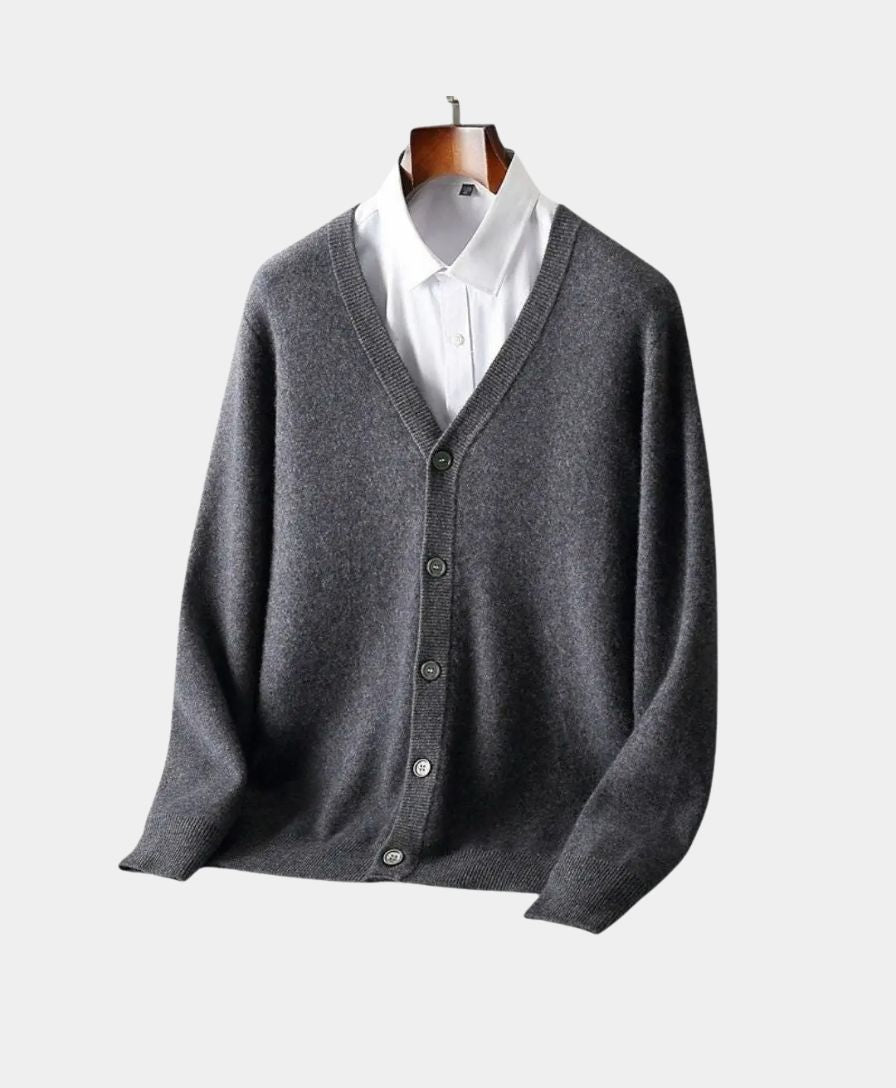 100% Merino Wool V Neck Knitwear Cardigan Sweater - Celerra