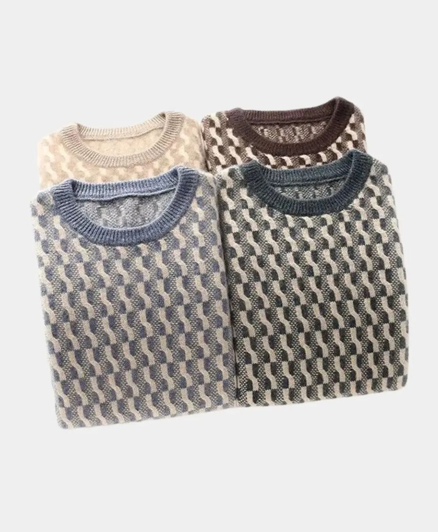 100% Wool Geometric Crew Neck Pullover Sweater - Celerra