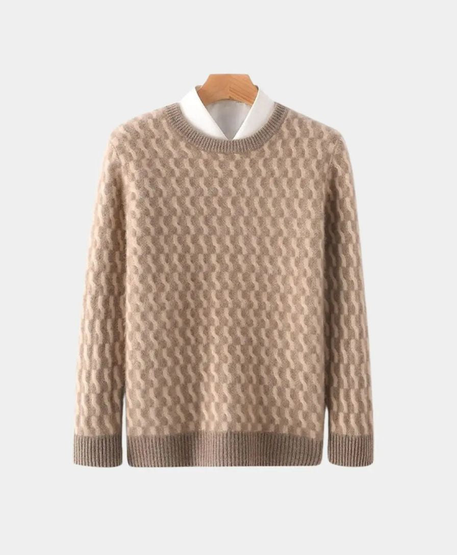 100% Wool Geometric Crew Neck Pullover Sweater - Celerra