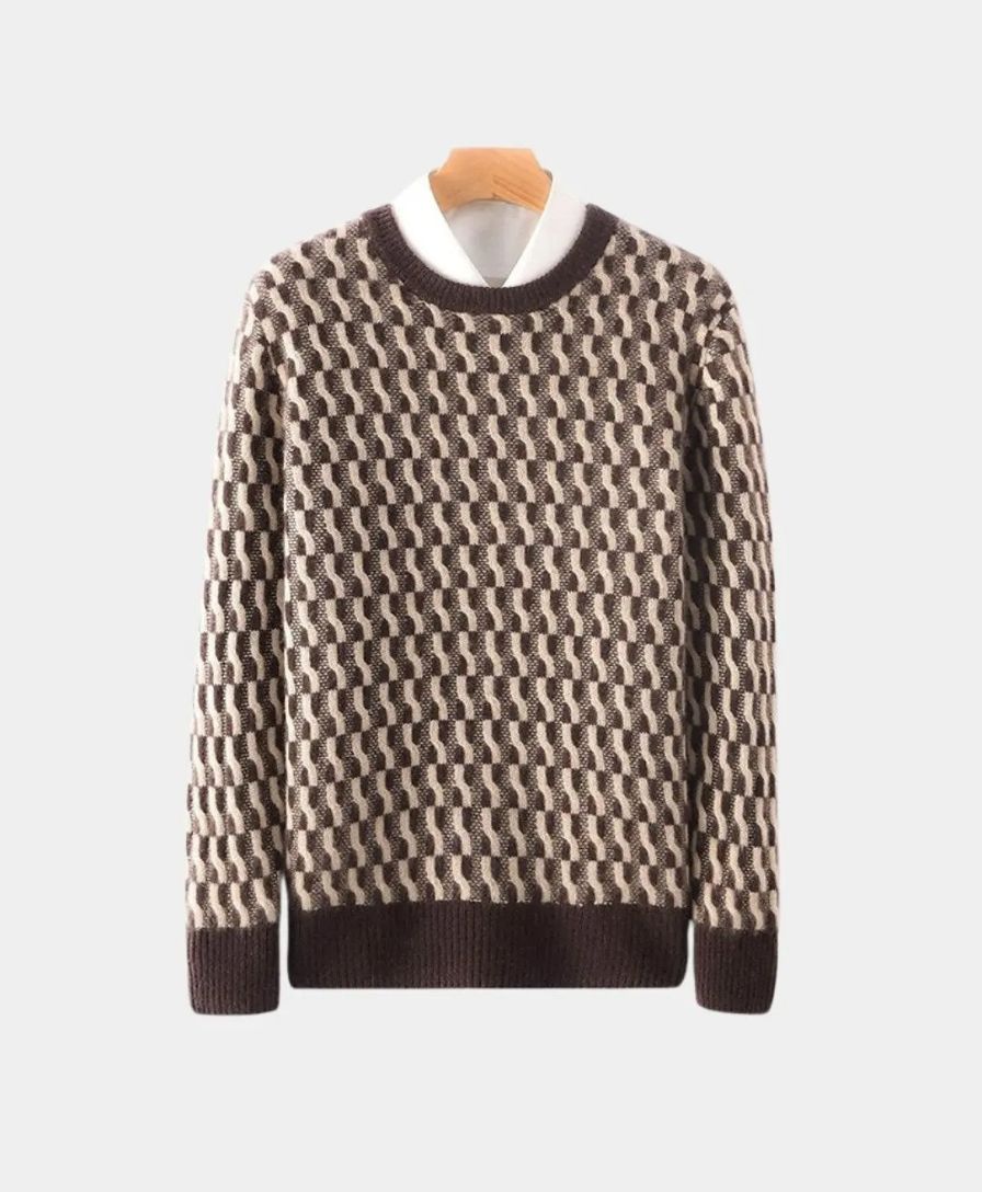 100% Wool Geometric Crew Neck Pullover Sweater - Celerra