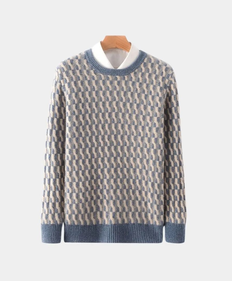 100% Wool Geometric Crew Neck Pullover Sweater - Celerra