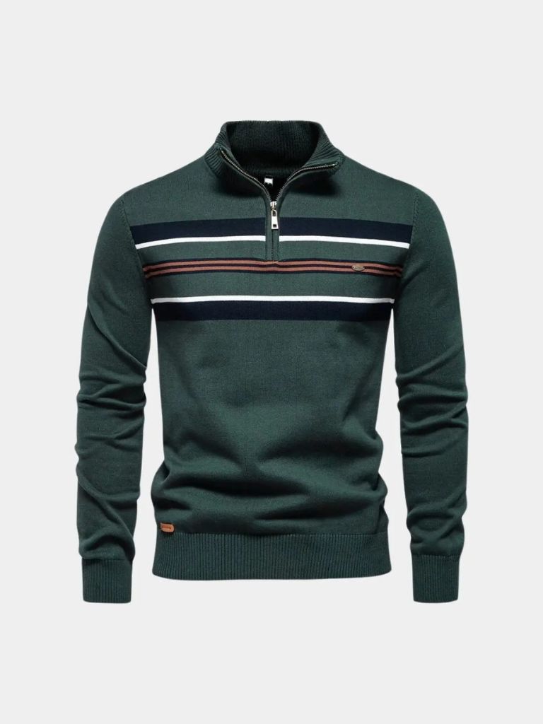 Knit Striped Quarter-Zip Jumper Sweater - Celerra