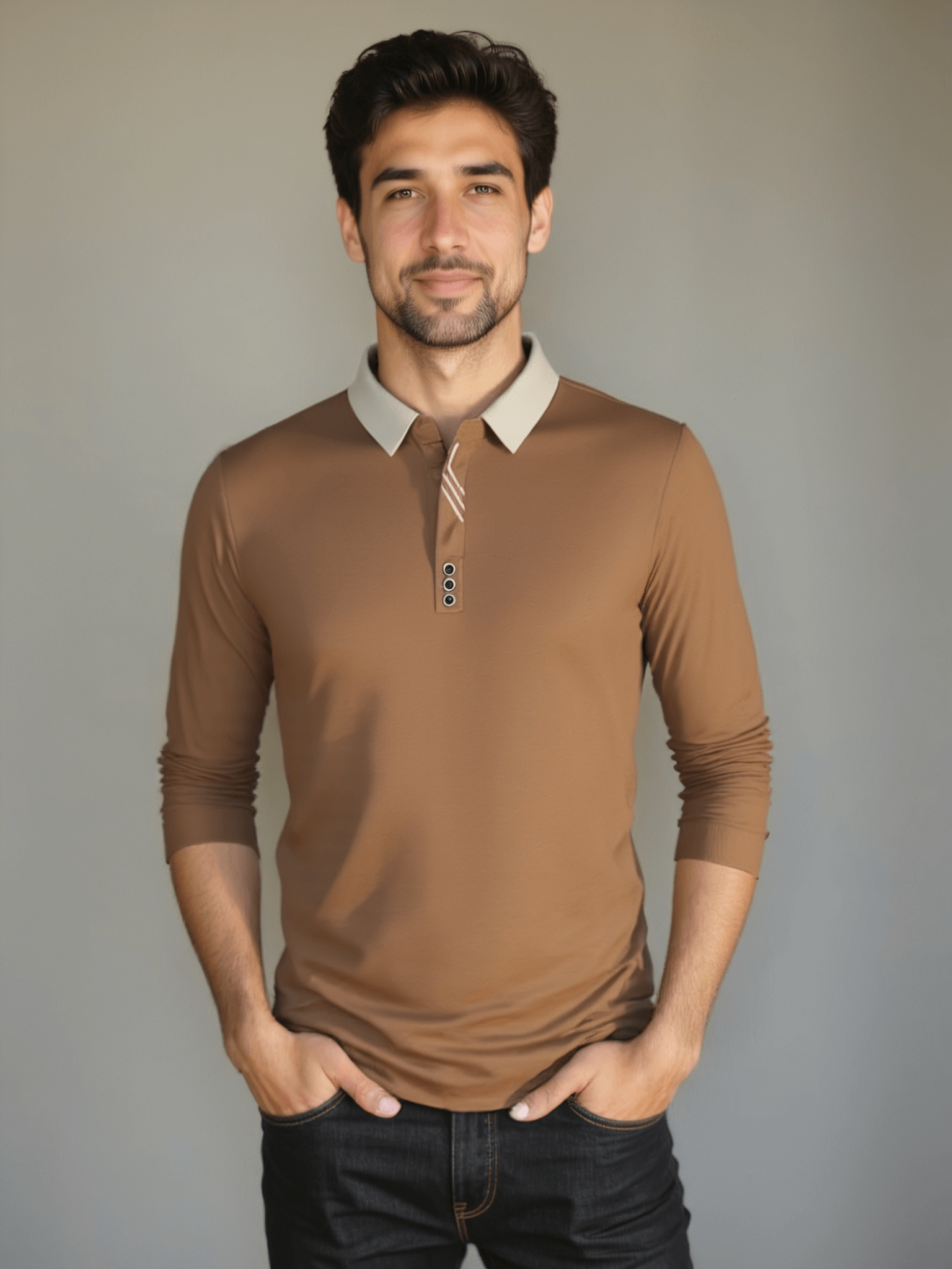 Elegant Long Sleeve Polo Shirt - Celerra