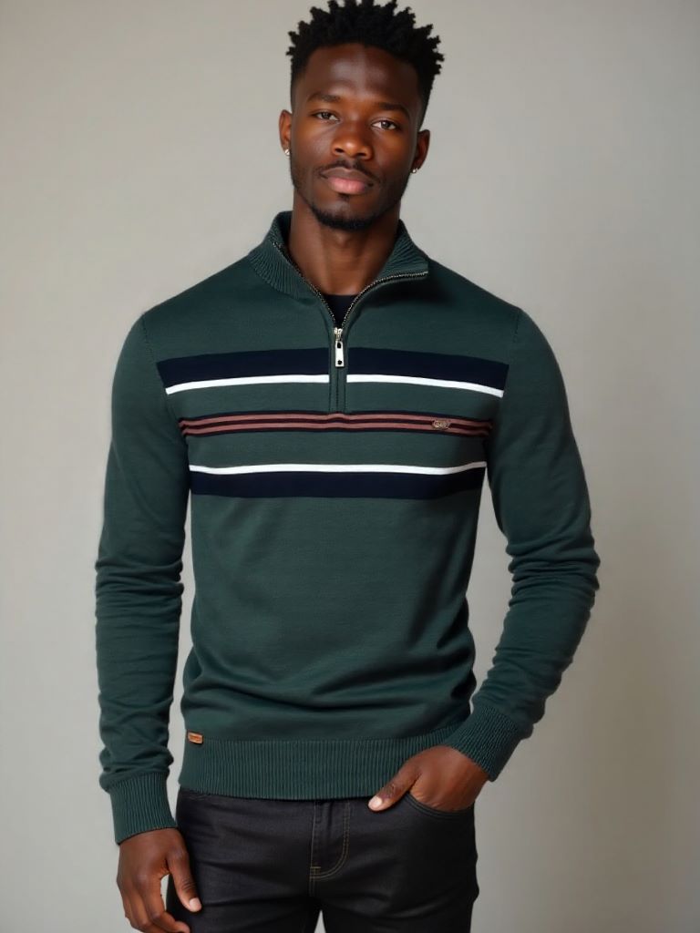 Knit Striped Quarter-Zip Jumper Sweater - Celerra