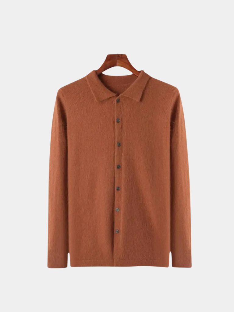 100% Cashmere Polo Cardigan - Celerra