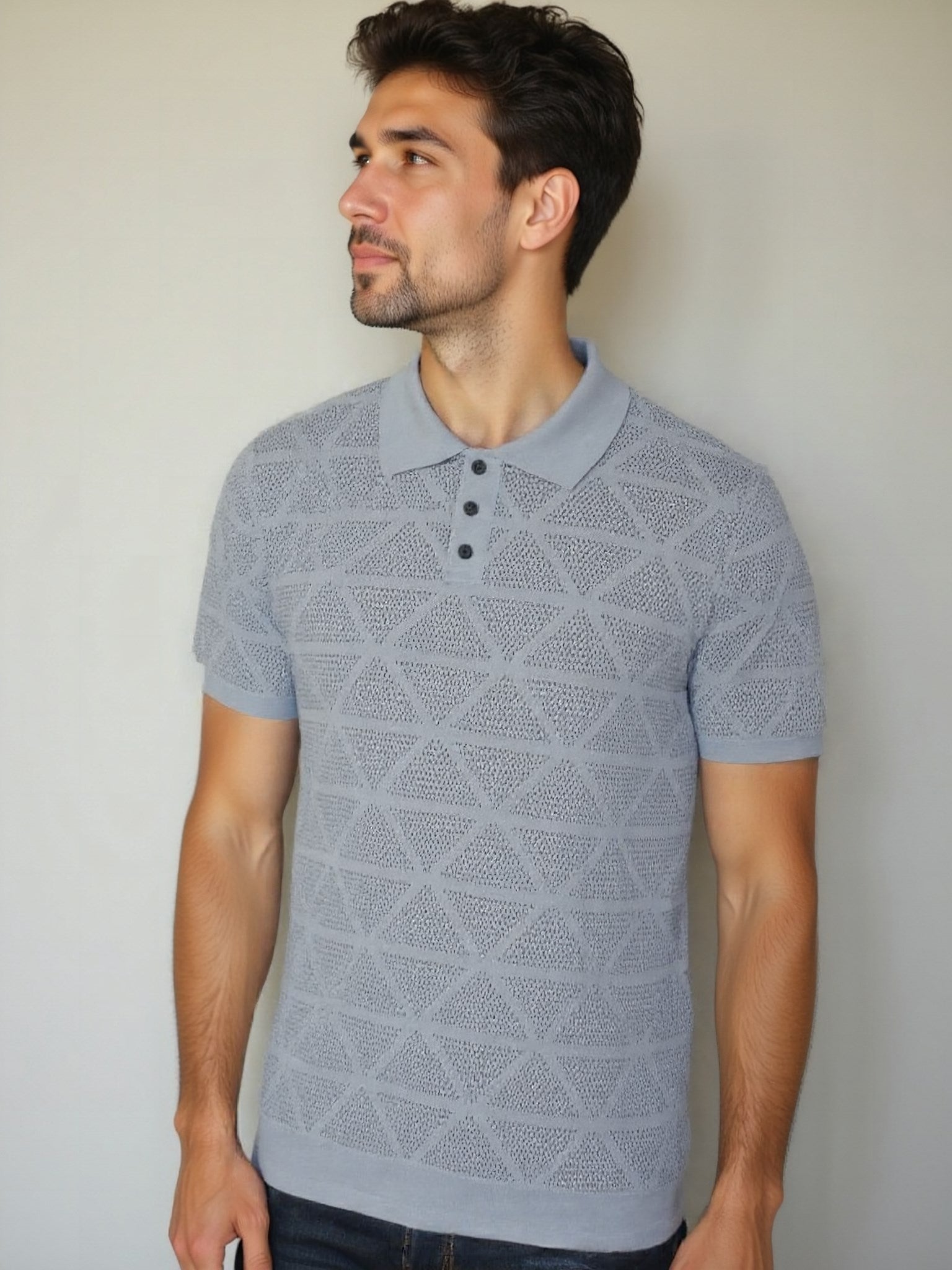 Textured Knit Polo Shirt - Celerra