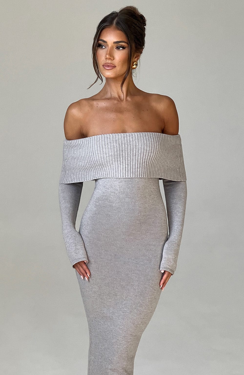 Beverley Knit Maxi Dress - Light Grey Marl