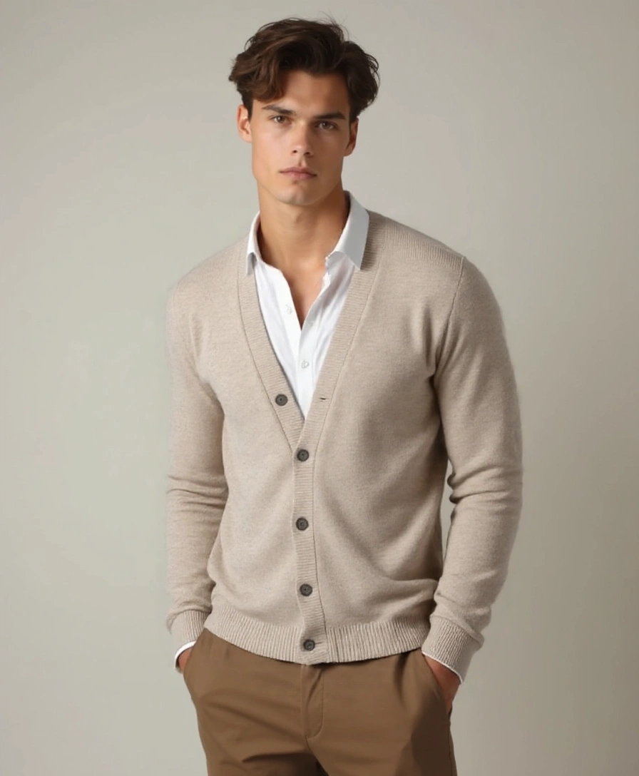 100% Merino Wool V Neck Knitwear Cardigan Sweater - Celerra