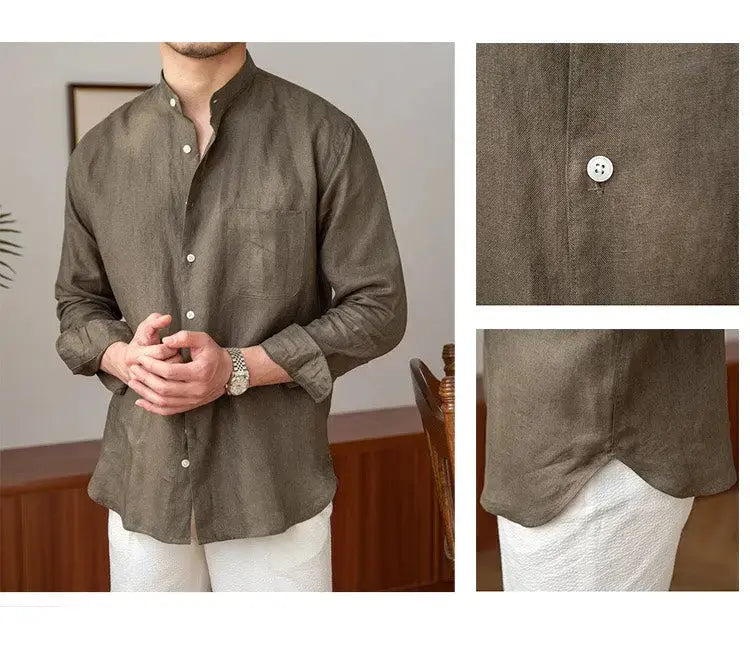 Mandarin Colar Linen Shirt - Celerra