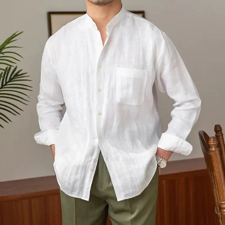 Mandarin Colar Linen Shirt - Celerra