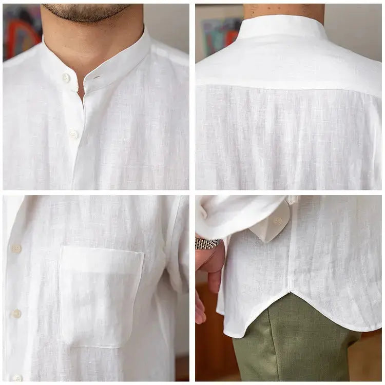 Mandarin Colar Linen Shirt - Celerra